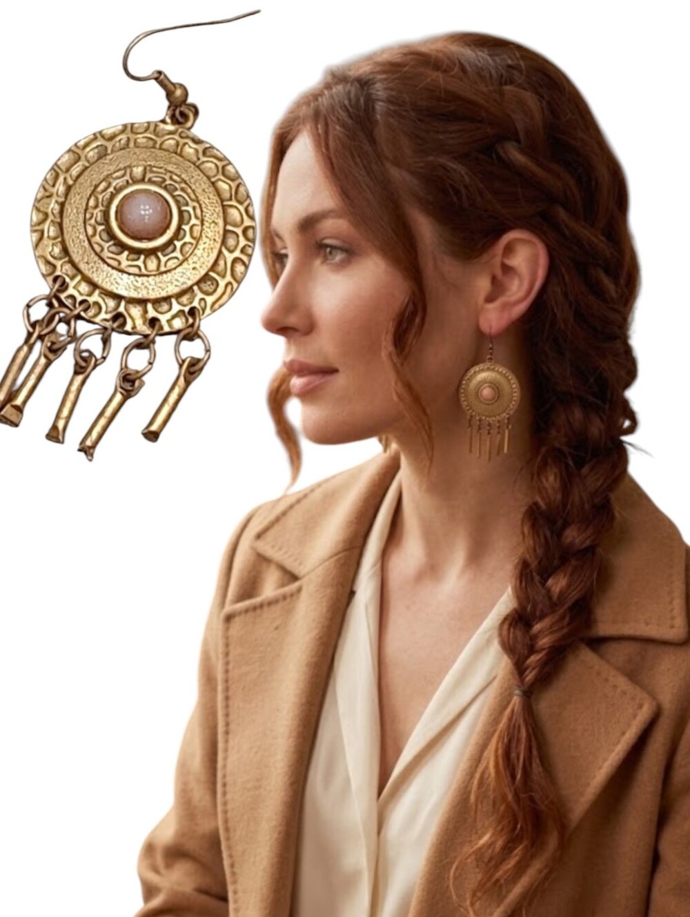 Bronze Bohemian Circle Pendant Earrings